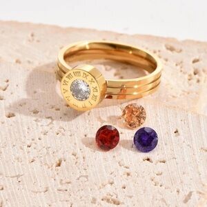 Roman Numerals Detail Cubic Zirconia Ring With 3pcs/set Replacement Decoration